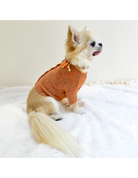 100% Summer Cashmere Tweed Cardigan Orange