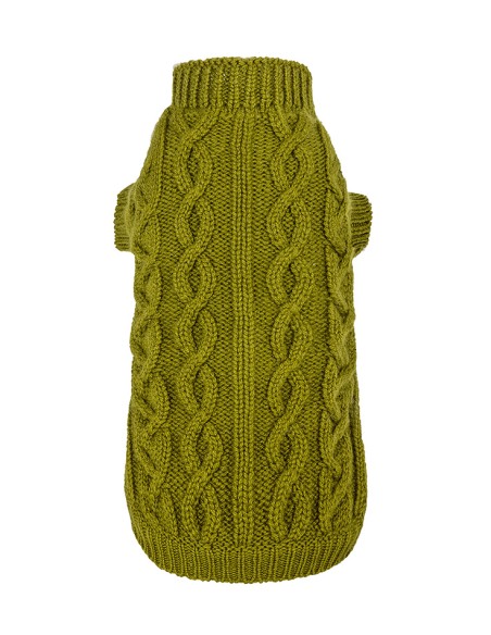 100% Cashmere Aran Pull Olive Green