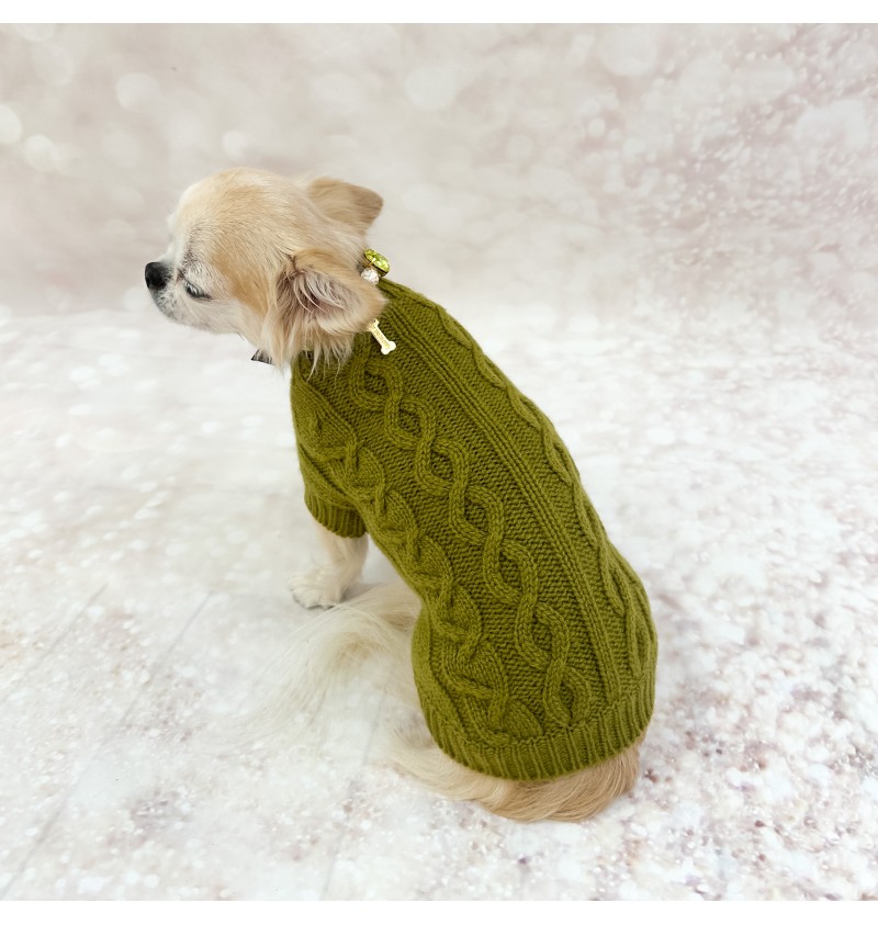 100% Cashmere Aran Pull Olive Green