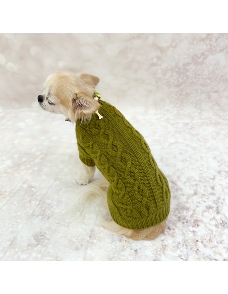 100% Cashmere Aran Pull Olive Green