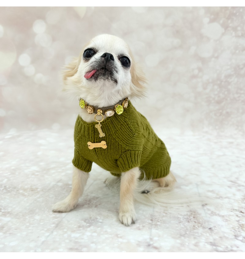 100% Cashmere Aran Pull Olive Green