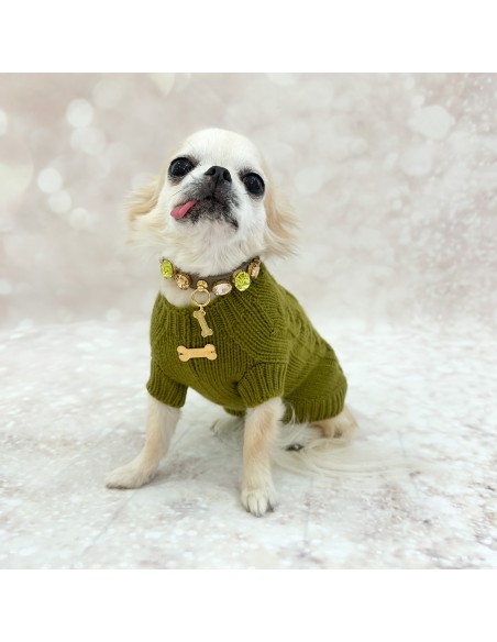 100% Cashmere Aran Pull Olive Green