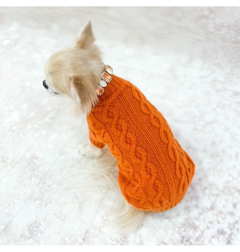 100% Cashmere Aran Pull Orange
