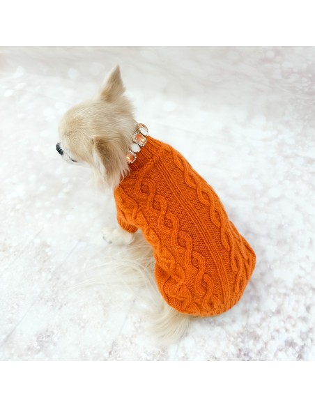 100% Cashmere Aran Pull Orange