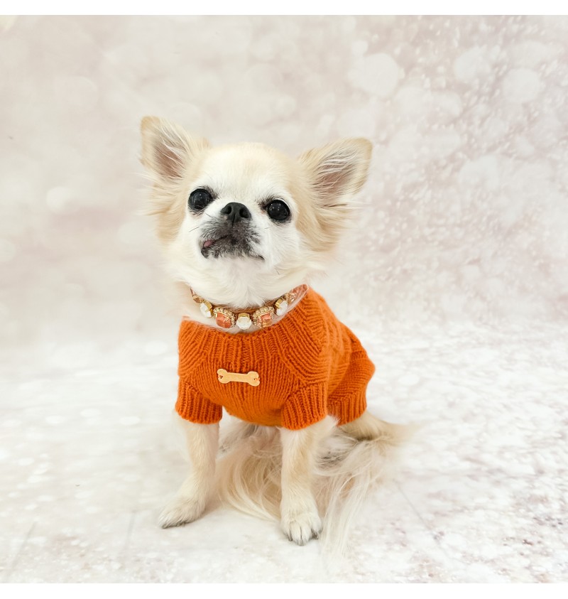 100% Cashmere Aran Pull Orange