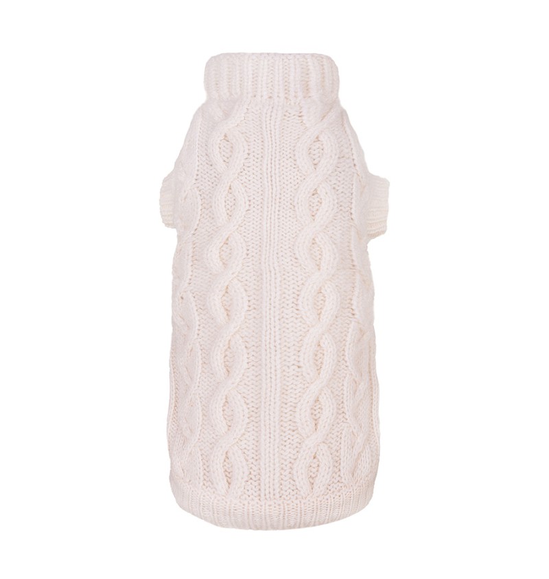 100% Cashmere Aran Pull White