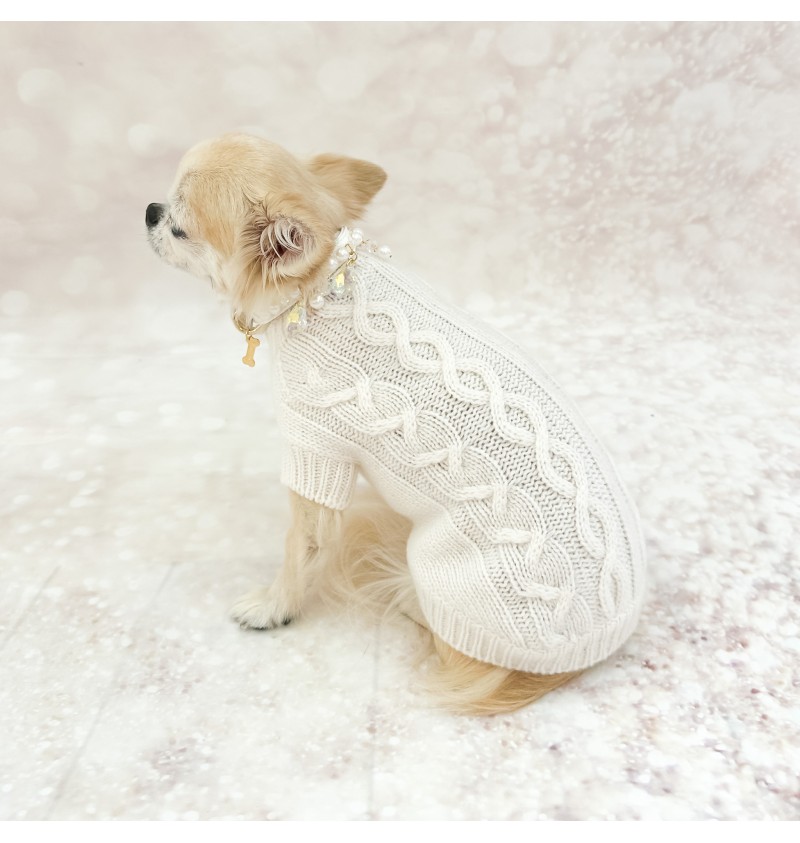 100% Cashmere Aran Pull White