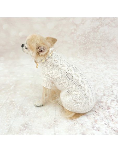 100% Cashmere Aran Pull White