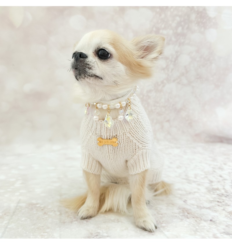 100% Cashmere Aran Pull White