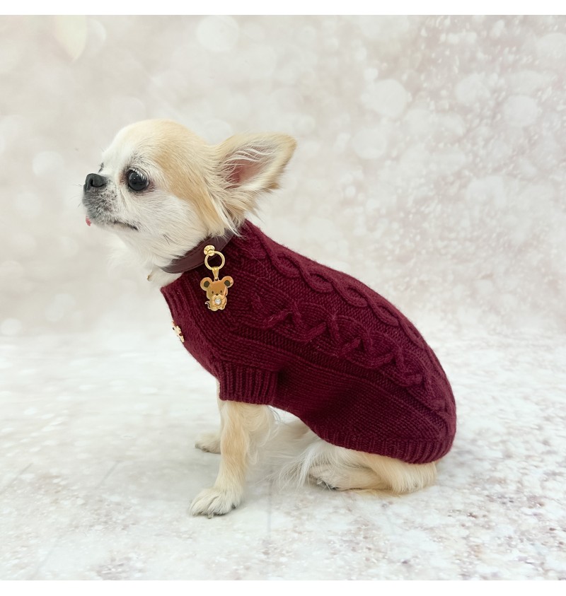 100% Cashmere Aran Pull Burgundy