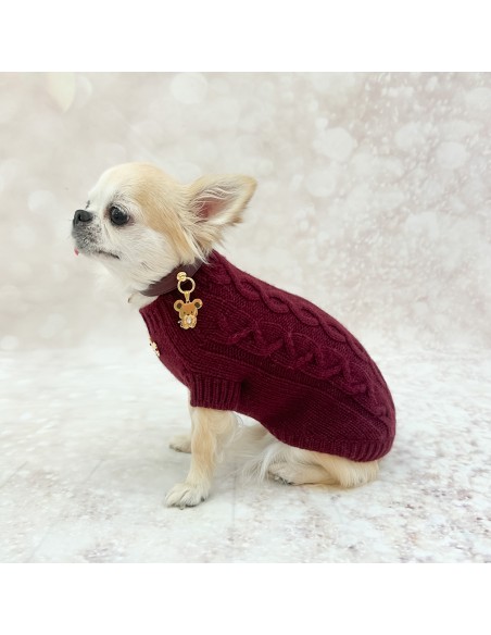 100% Cashmere Aran Pull Burgundy