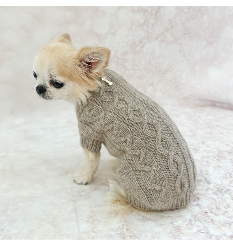 100% Cashmere Aran Pull Taupe