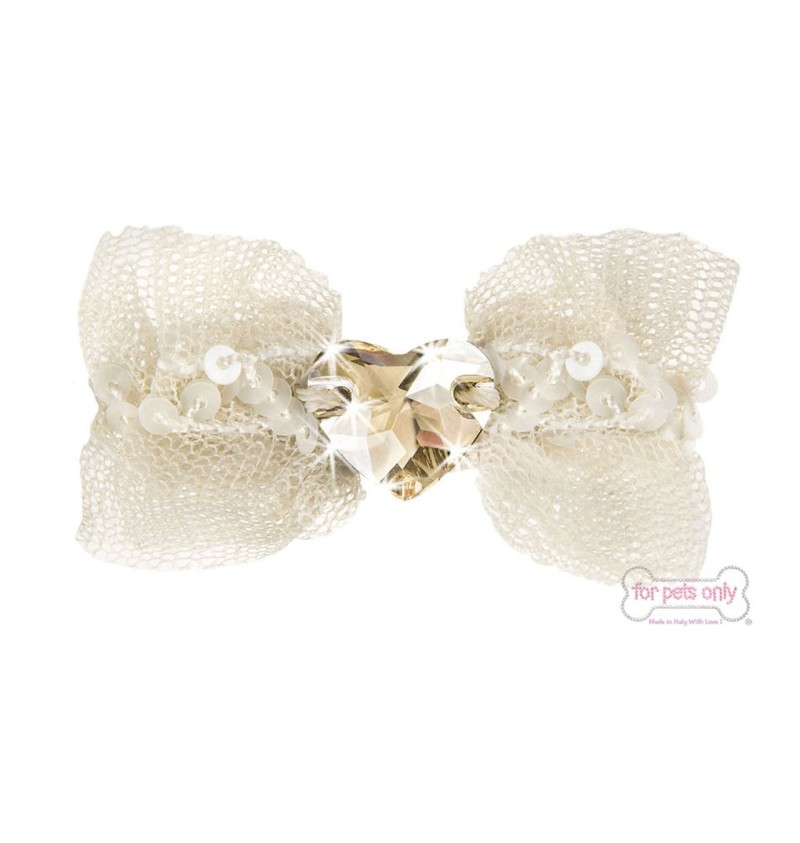 Bow Cream Heart  Hairclip