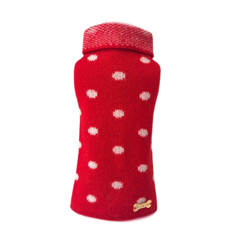 100% Cashmere Pull Red/White Dots