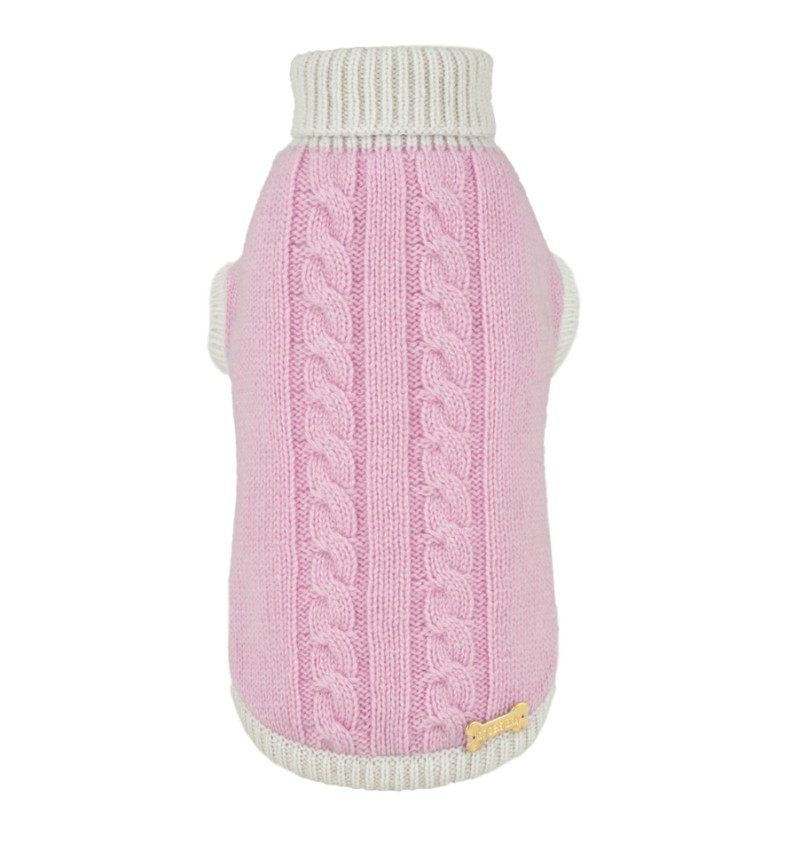 Cashmere Pull Trecce Bicolor/Baby Pink